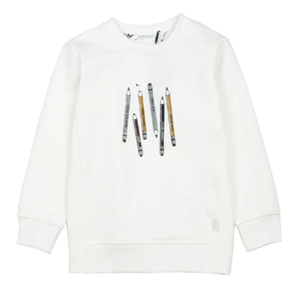 Kids White Crewneck Sweater Pencil Graphic Sweater Size 4 miles Kids